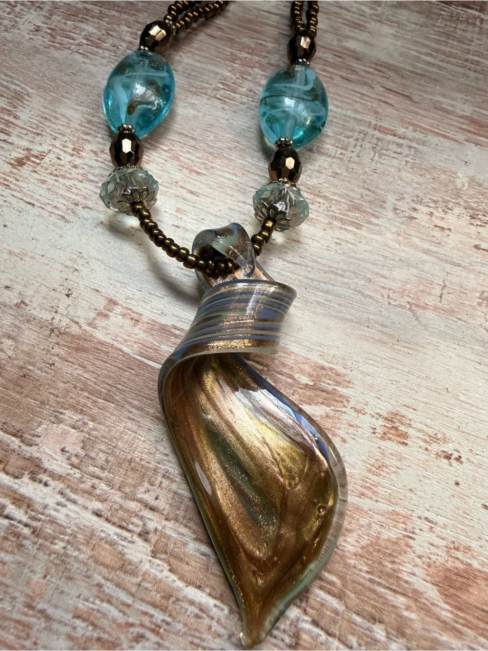 Blue Glass Teardrop Pendant Necklace - Women Jewelry